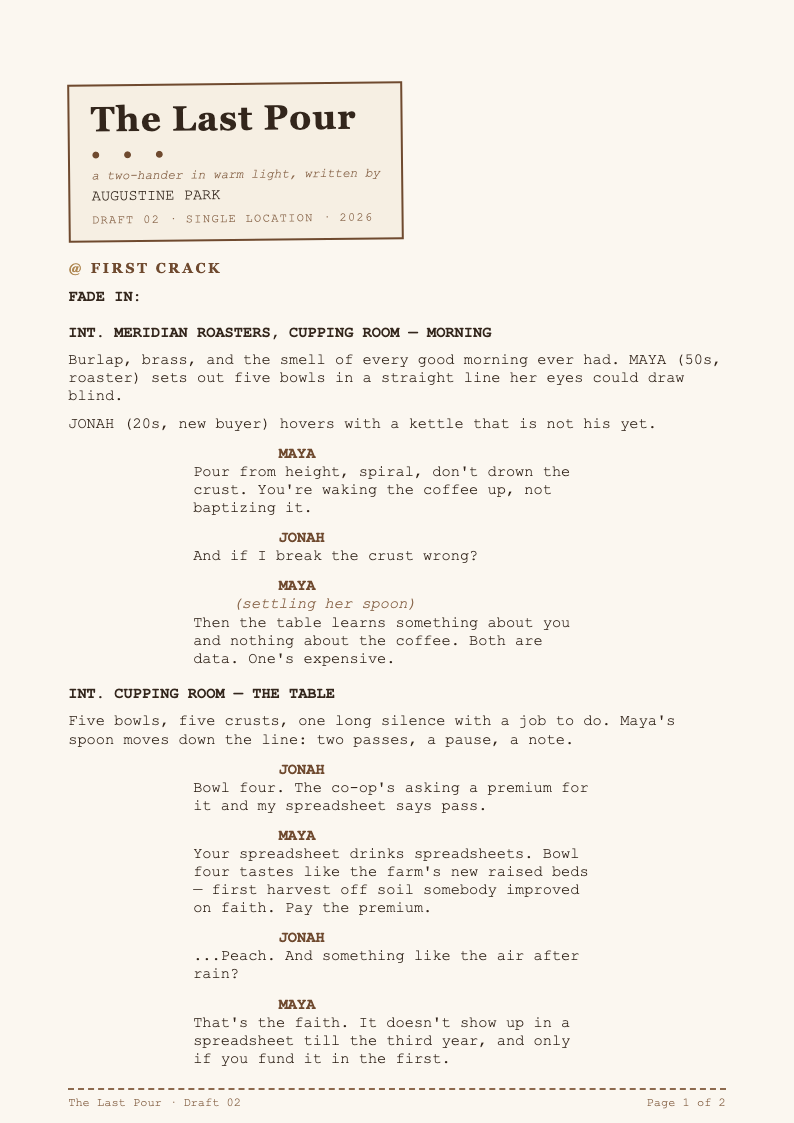 Artisanal coffee screenplay layout